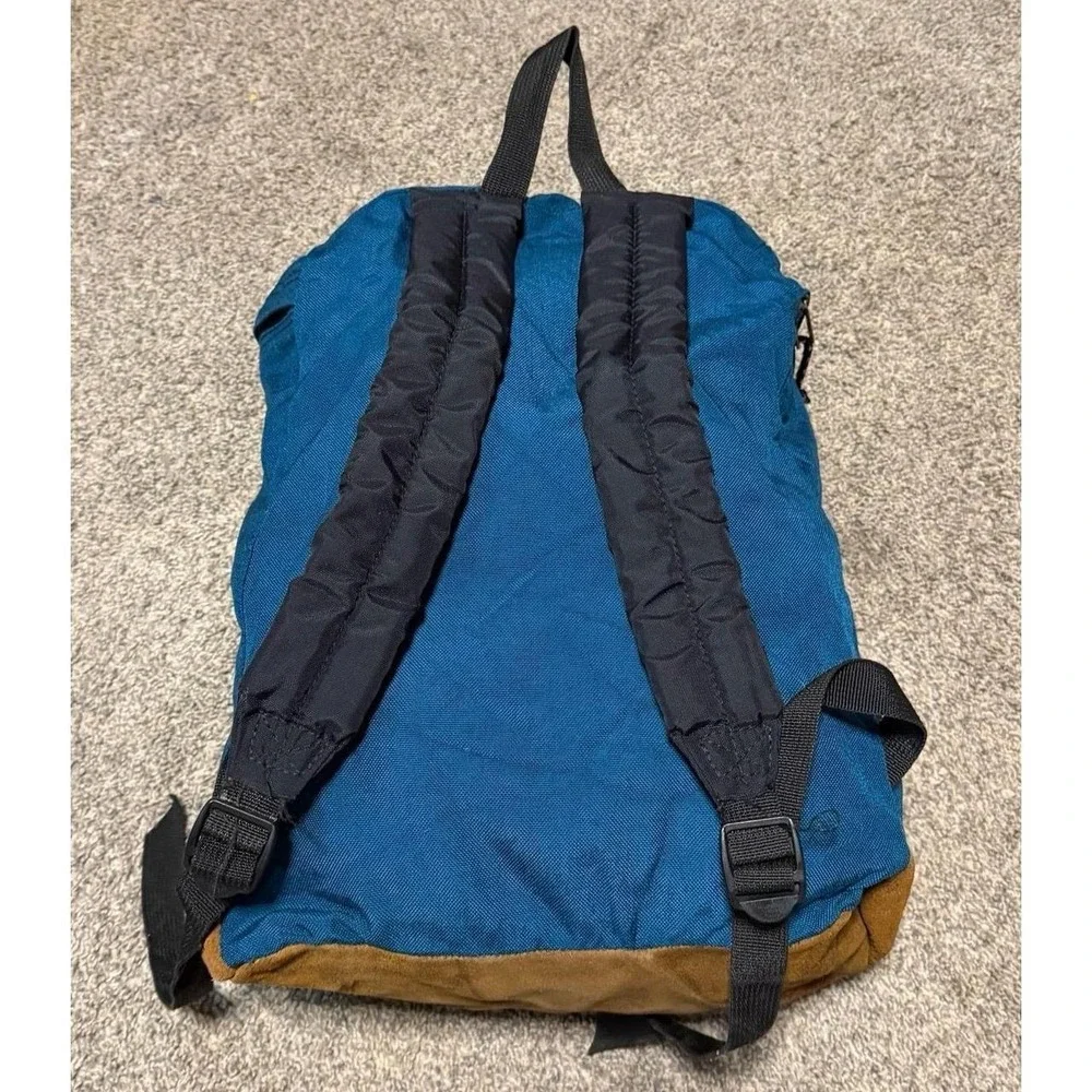 Vintage JanSport USA Teal Backpack Suede Leather Bottom Tribal Trim Made in USA
